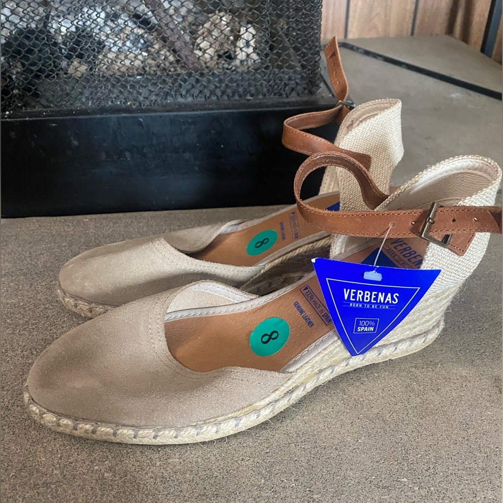 VERBENAS 100% LEATHER WEDGE ESPADRILLES    MADE IN SPAIN  NEW size 8